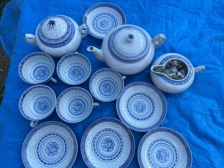 Chinese Rice Eye Pattern Blue & White Dragon Set Of 5 Teacups,  Saucers,  More