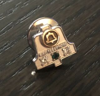 C&p Bell Telephone Vtg 10k Gold Service Award Lapel Pin 2 Diamond 1 Emerald Euc