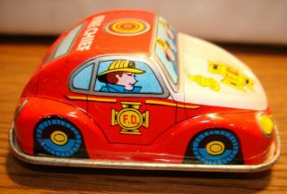 Vintage Collectible Tin Vw - 157 Wind Up F.  D.  Fire Chief Toy Car - Good