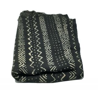 Authentic African Mud Cloth Fabric Mali Approx 45”x63” Black And White Design.