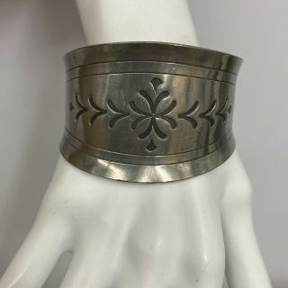 Vintage Jorgen Jensen Pewter Cuff Bracelet Engraved Handmade Denmark 225 2