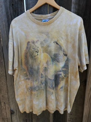 Vintage 90s Liquid Blue Lion All Print T Shirt Mens Xl Acid Wash Tie Dye Rap Tee