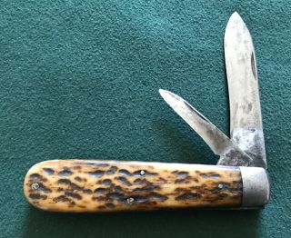 Crown Cutlery York Old Rare Vintage Pocket Jack Knife Bone Handle Os.