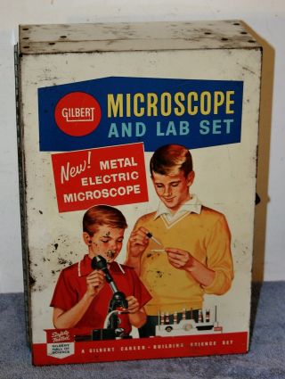 Vintage Gilbert Microscope And Lab Set In Tin Box