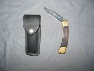 Vintage 1986 Buck 110 Folding Knife W/ Sheath Ex.