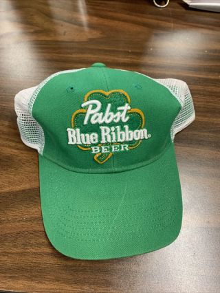 Pabst Blue Ribbon Pbr Beer Green Shamrock Clover Mesh Truckers Hat St Patrick