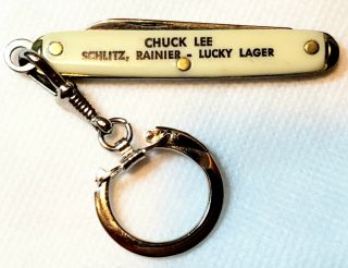 Vintage Advertising Schlitz Keychain Folding Pocket Knife Mini Miniature Usa