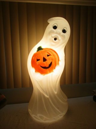 Vintage Ghost & Pumpkin Lighted Halloween Blow Mold Decor General Foam 34 " (b)