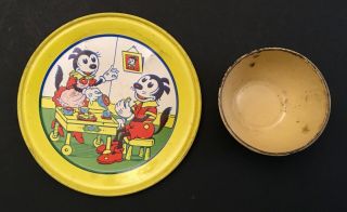 1950s Vintage Tin Litho J.  Chein Krazy Kat Plate and Cup 2