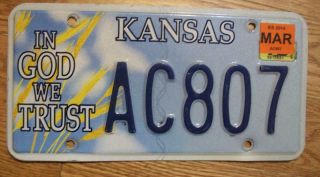 Single Kansas License Plate - 2014 - Ac807 - In God We Trust