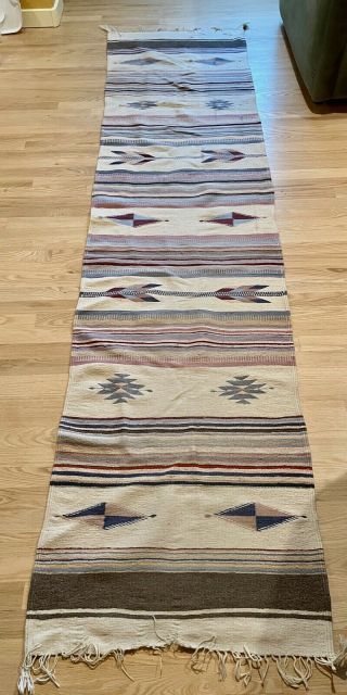 Vintage Hand Woven Wool Throw Rug Tapestry Southwestern 27 X 108 " Purples Ph