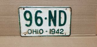 Vintage License Plate Ohio 1942 96 Nd