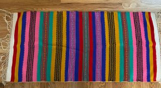 Vintage Mexican Hand Woven Rug Art Textile Tapestry Folk Art