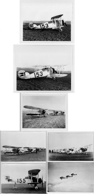 Raf Hawker Danecock Biplane Fighter - Seven Large Old Photographs Denmark