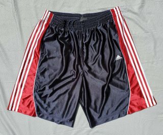 Vintage Rare Adidas 3 Stripe Basketball Shorts Blue Red White Satin Silky 2xl