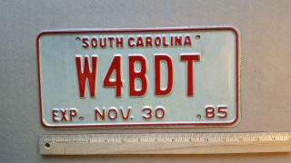License Plate,  South Carolina,  Ham Radio Operator,  1985,  W 4 Bdt