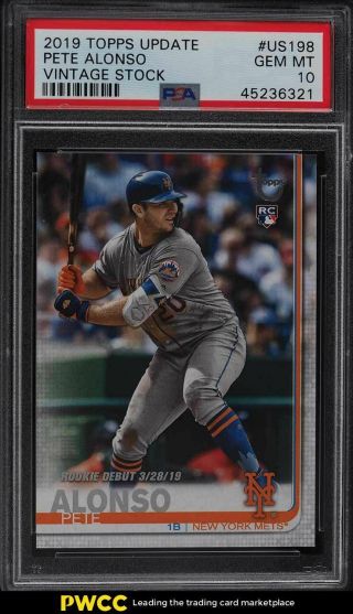 2019 Topps Update Vintage Stock Pete Alonso Rookie Rc Us198 Psa 10 Gem