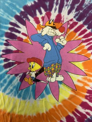 Vintage 1993 Sylvester And Tweety Looney Tunes Tie Dye T Shirt Sz L Wild Oats