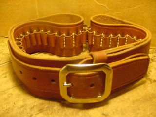 " Oklahoma Leather " Brown Leather 44/45 Cal.  Cartridge Gun Belt Xl 46 - 51 " Vg,