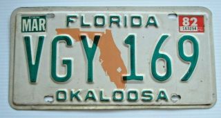 Florida 1982 Orange Map Auto License Plate " Vgy 169 " Fl 82 Okaloosa County