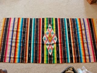Vintage Mexican Southwestern Saltillo Serape Blanket 30x 62 