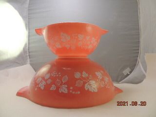 2 Vtg Pyrex Pink Gooseberry Cinderella Mixing Bowls 444 4 Quart & 1 11/2 Quart