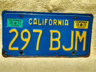 1971 1972 California Ca License Plate Vintage Gold On Blue