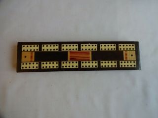 Vintage Inlaid Wood Cribbage Board Made In England,  2 Peg Markers