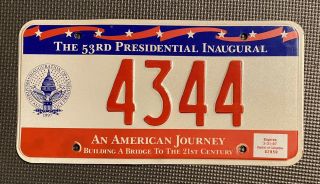 Washington Dc License Plate 53rd Presidential Inauguration 1997 4344 Clinton