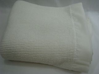 Vintage White Acrylic Baby Blanket Waffle Weave Thermal Nylon Binding 36x50 Usa