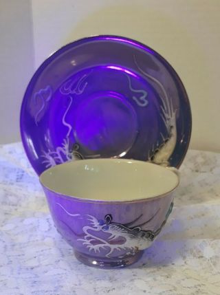 Japanese Dragonware Geisha Lithophane Moriage Tea Cup And Saucer