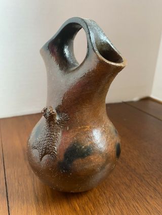Native American Navajo Pottery Wedding Vase Horned Toad Signed Rita Manygoats