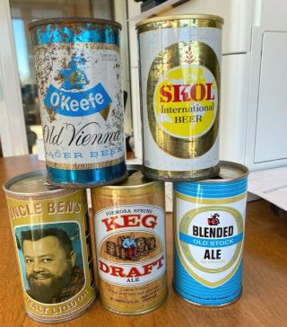 5 Tougher Canadian Cans Old Vienna Flat Top,  Skol,  Blended,  Keg,  Uncle Bens
