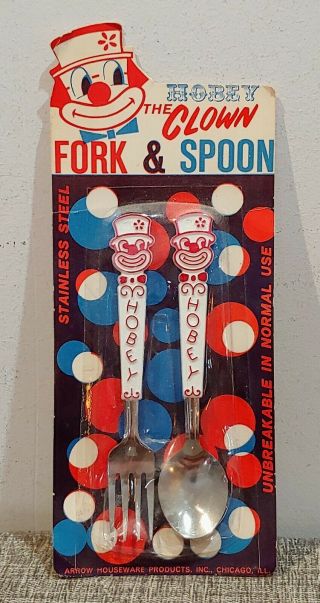 Vintage Antique Hobey The Clown Fork & Spoon Set Toy 1950s Old Circus Nos Mt Moc