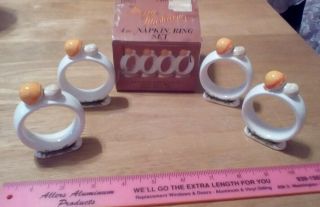 Vintage Sears Merry Mushrooms Ceramic Napkin Ring Set Of 4,  Box Rare