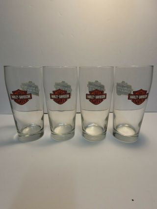 Harley Davidson / Miller Draft Pint Beer Glasses Set Of 4