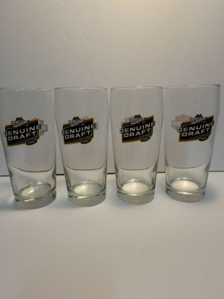 Harley Davidson / Miller Draft Pint Beer Glasses Set of 4 3