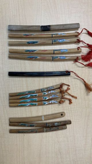 Vintage Small Japanese Samurai Sword Katana Knife Wood Sleeve Set Of 13