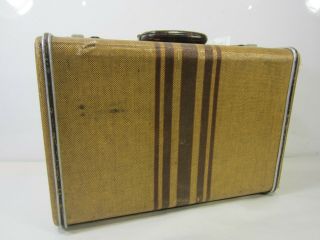 Vintage Brown Striped Tweed Suitcase 18 " X 6 " X 12 "