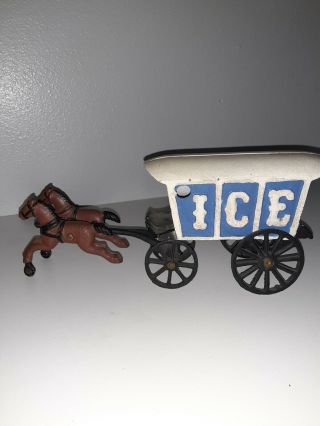 Hubley Vintage Cast Iron 2 Horse Drawn Ice Wagon Toy Hubley?