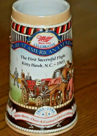 1986 Miller High Life Kitty Hawk;n.  C 1903 Beer Stein Mug In Cond.