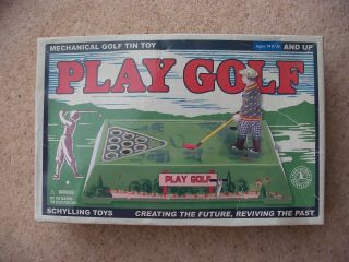 Vintage Schylling Play Golf Mechanical Tin Wind Up Toy - Box - Order