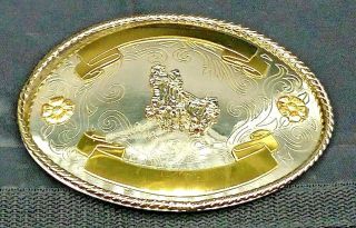 Rodeo Calf Roping Trophy Belt Buckle 5 " Oval Western Hand - Made German Silver