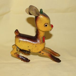 Vintage Tin Toy Wind Up Hopping Deer W/key Japan