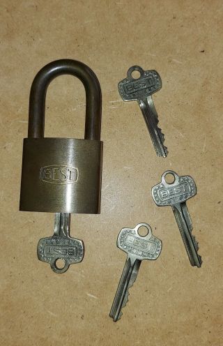 Vtg Best Lock Co Annealed All Brass Padlock W/interchangeable Core Xa7 & 4 Keys