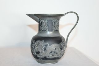 Chinese Wen Hua Shun Pitcher Teapot Dragon Designs Metal Pottery