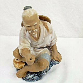Vintage Chinese Shiwan Mud Men Fishermen Ceramic Figurines Set Of 2 3