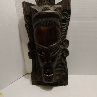 Vintage Tiki Hand Carved Wood Mask Wooden Wall Hanging Measurements In Descripti
