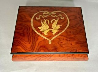 Vintage Inlaid Art Decor Wood Music Box,  Italy Plays Theme From Love Story