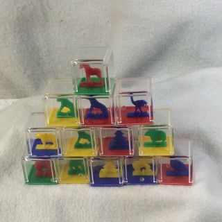 Clear Plastic Lucite Baby Blocks Rattles W/animals Kusan’s Koo Zoo Rare Vintage
